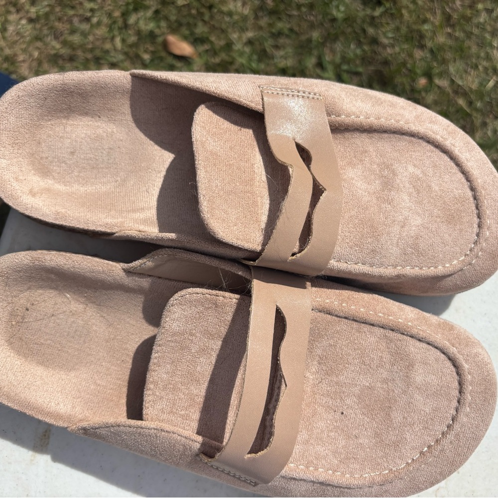 Beige Suede Slip-On Sandals
